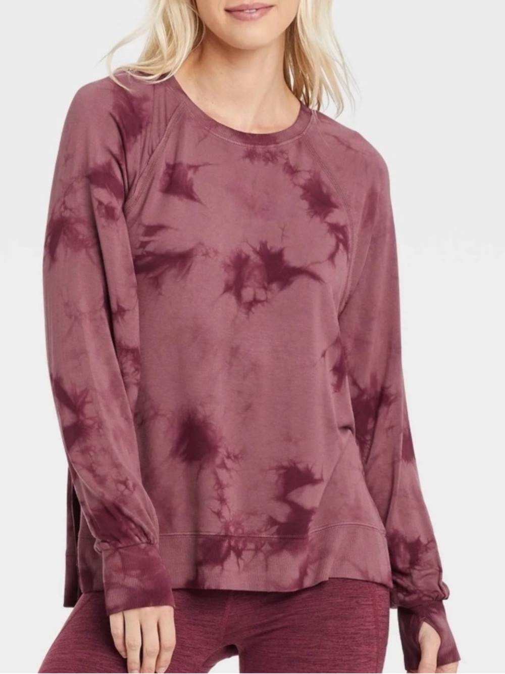 JoyLab Tie Dye Long Sleeve Top Super Soft Maroon red size large